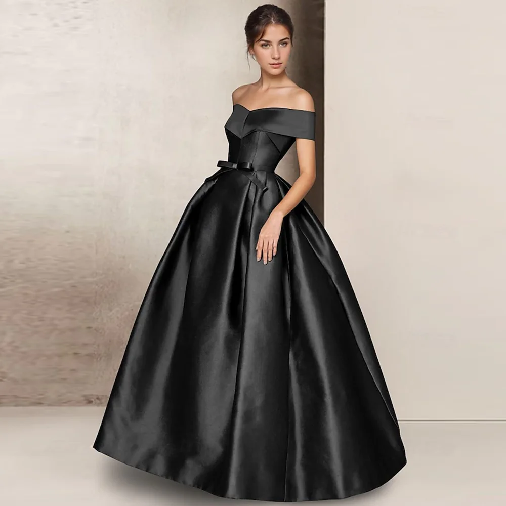 Modest Boat Collar Satin Solid Women Evening Party Dress Ball Gown Backless Long Prom Club Gown vestidos de festa