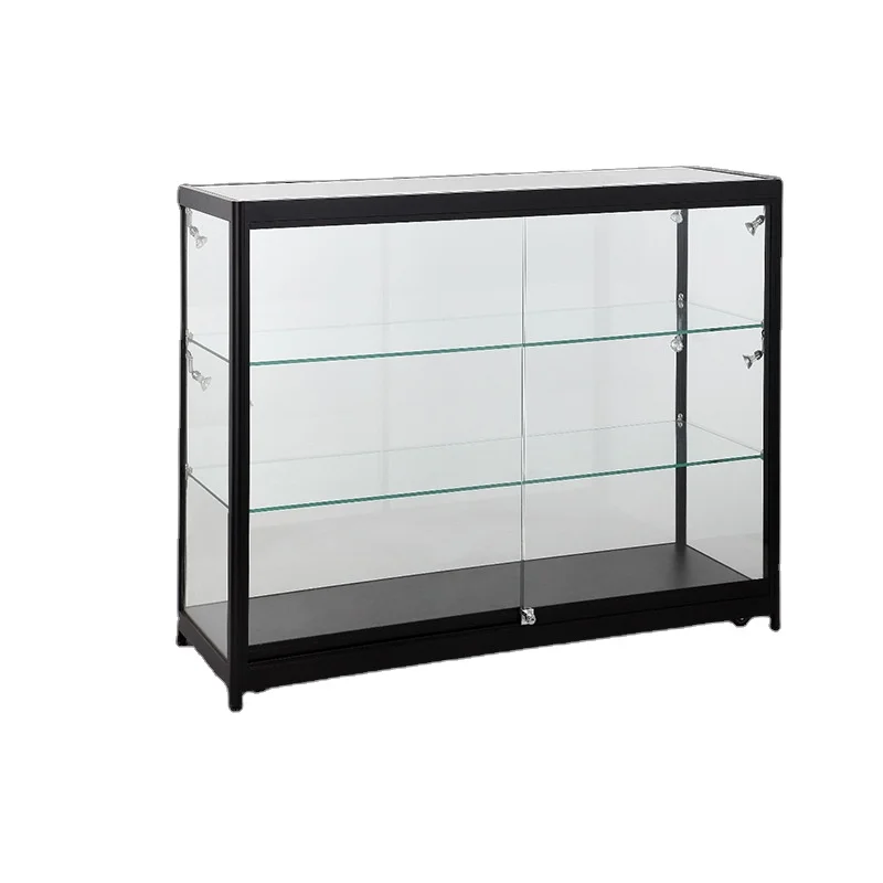 Custom. KEWAY Factory Custom Black Aluminum Frame Glass Display Cabinet Jewelry Display Showcase