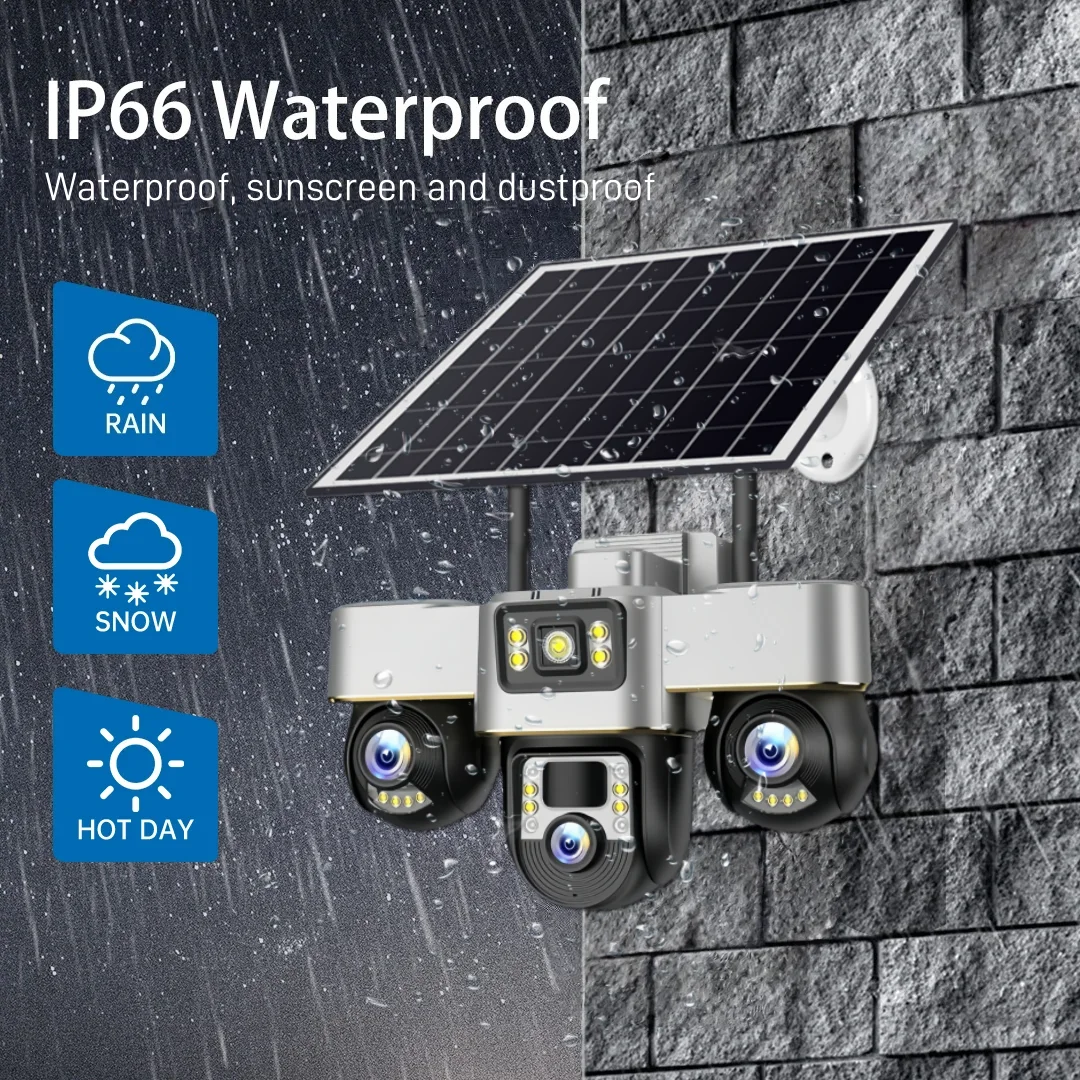 Telecamere WIFI solari da 15 MP Outdoor 3 in 1 Obiettivo PTZ Supporto di sorveglianza della batteria Visione notturna V380 PRO Telecamere di sicurezza con zoom 10X