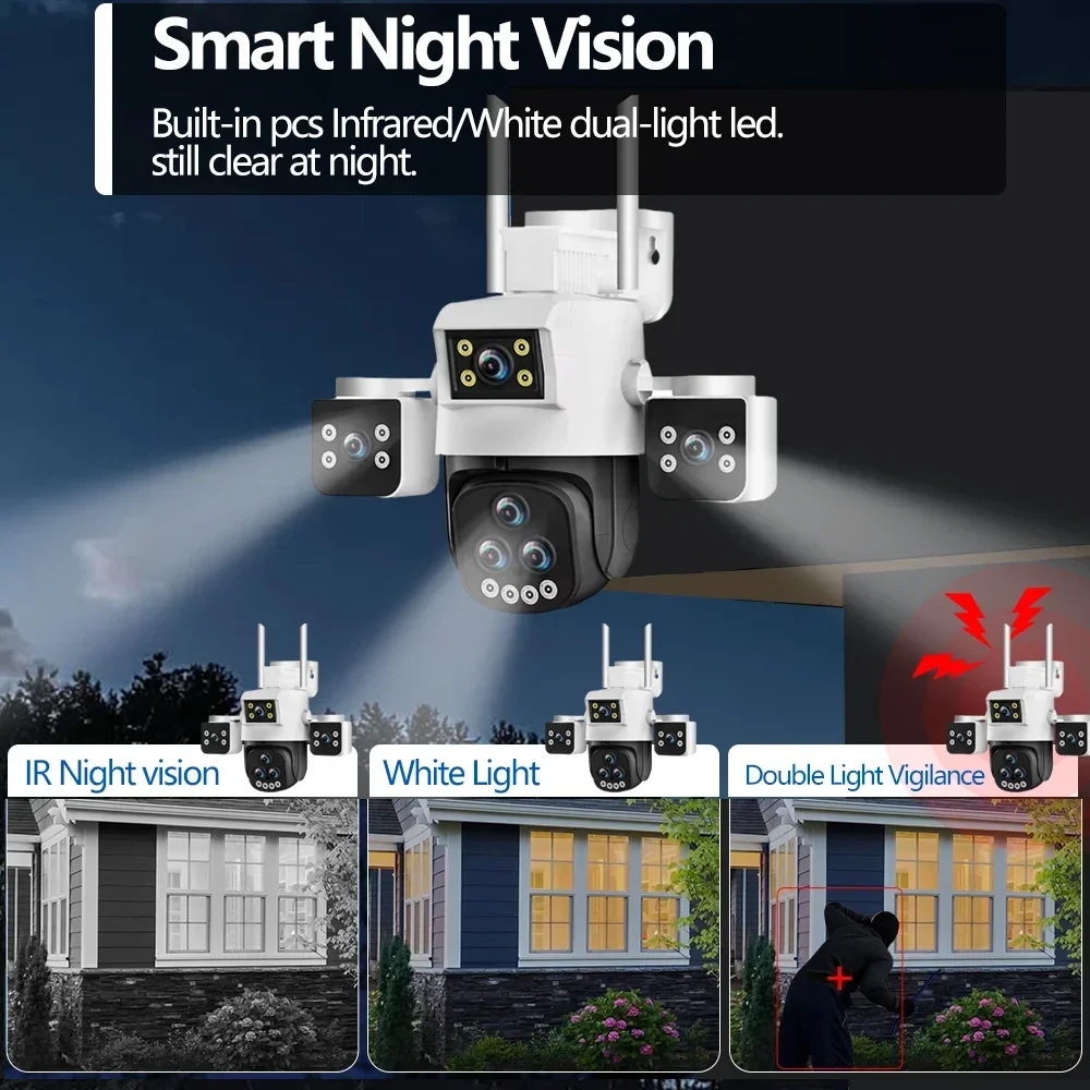 20MP خمسة عدسة واي فاي PTZ IP كاميرا تتبع السيارات في الهواء الطلق 4K 20X التكبير اللاسلكية CCTV كاميرا مراقبة فيديو اللون للرؤية الليلية