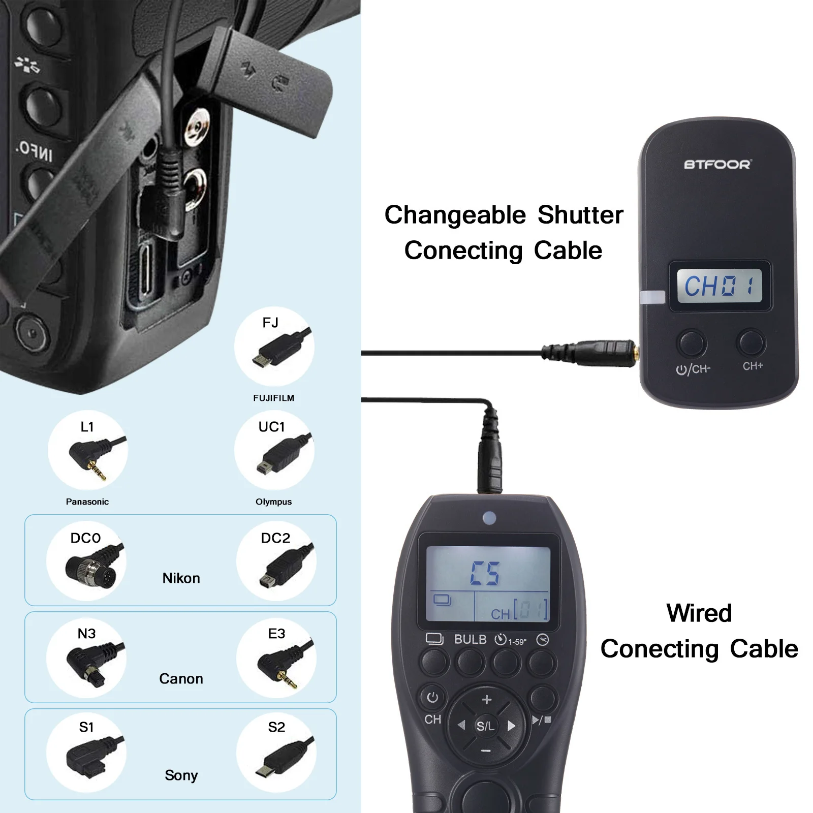 Wireless Wired Timer Remote Control Shutter Release DC0 DC2 E2 L1 N3 E3 S1 S2 UC1 Cable For Canon Nikon Sony FUJITSU Camera