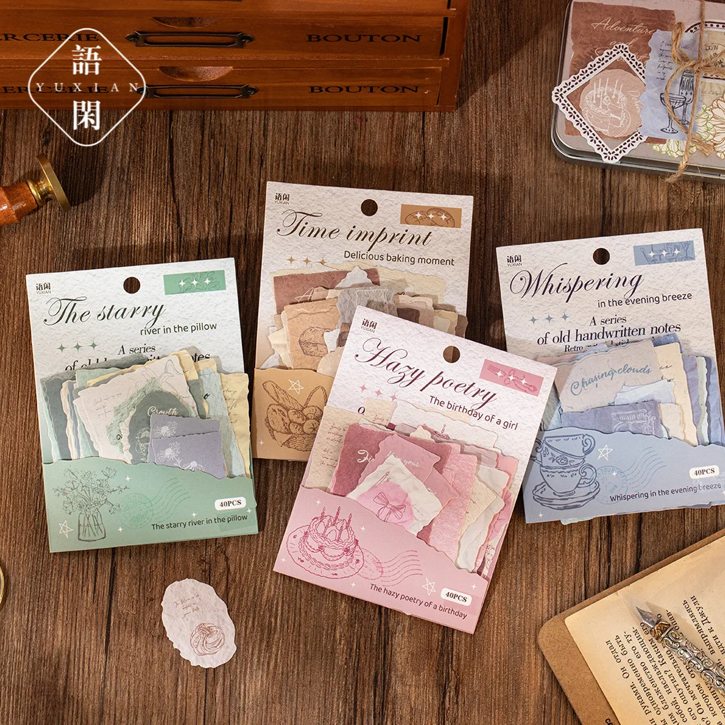 40pcs/lot Memo Pads Material Paper Old handwritten notes Junk Journal Scrapbooking Cards Retro Background Decoration Paper