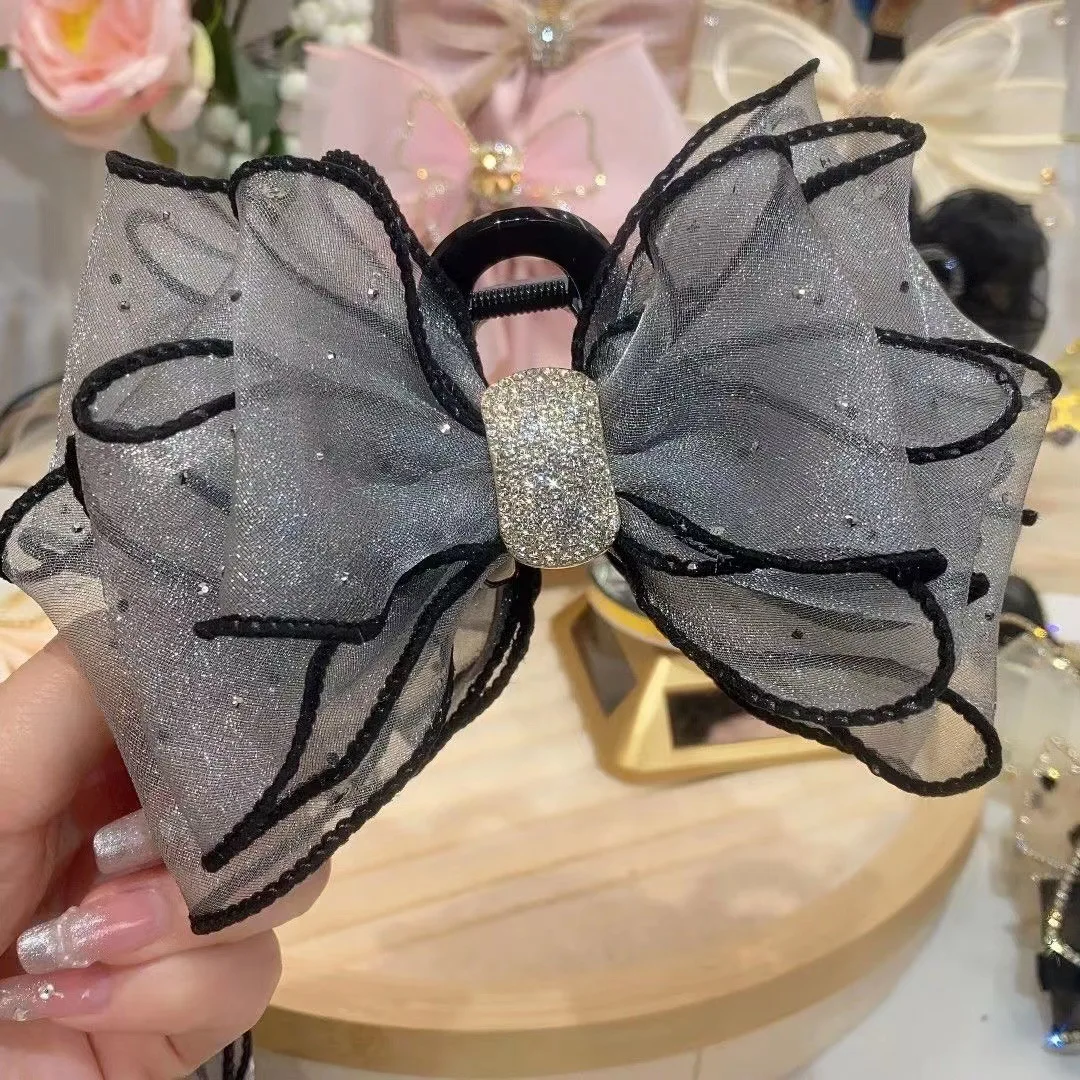 Fashion Mesh Bow Grab Clip Women Extra Large Bow Hair Claw Clips Barrette Girl Ponytail Shark Hair Clip Akcesoria do włosów Nakrycia głowy