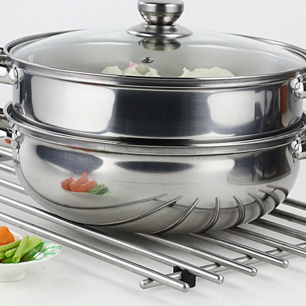 

28Cm Double Layers Soup Steamer Pot Stainless Steel Multifunctional Cooking Boiler Silver Stockpot Kitchen Cookware