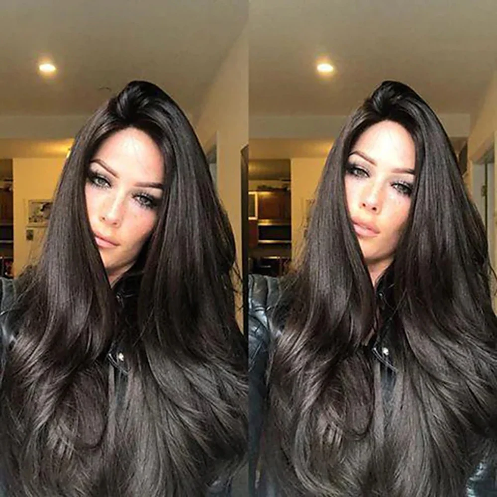 Black Long Wavy Wigs For Women Synthetic Wig Body Wave Middle Part Wig Long Very Long Black Synthetic Hair Costume Wigs 26 Inch