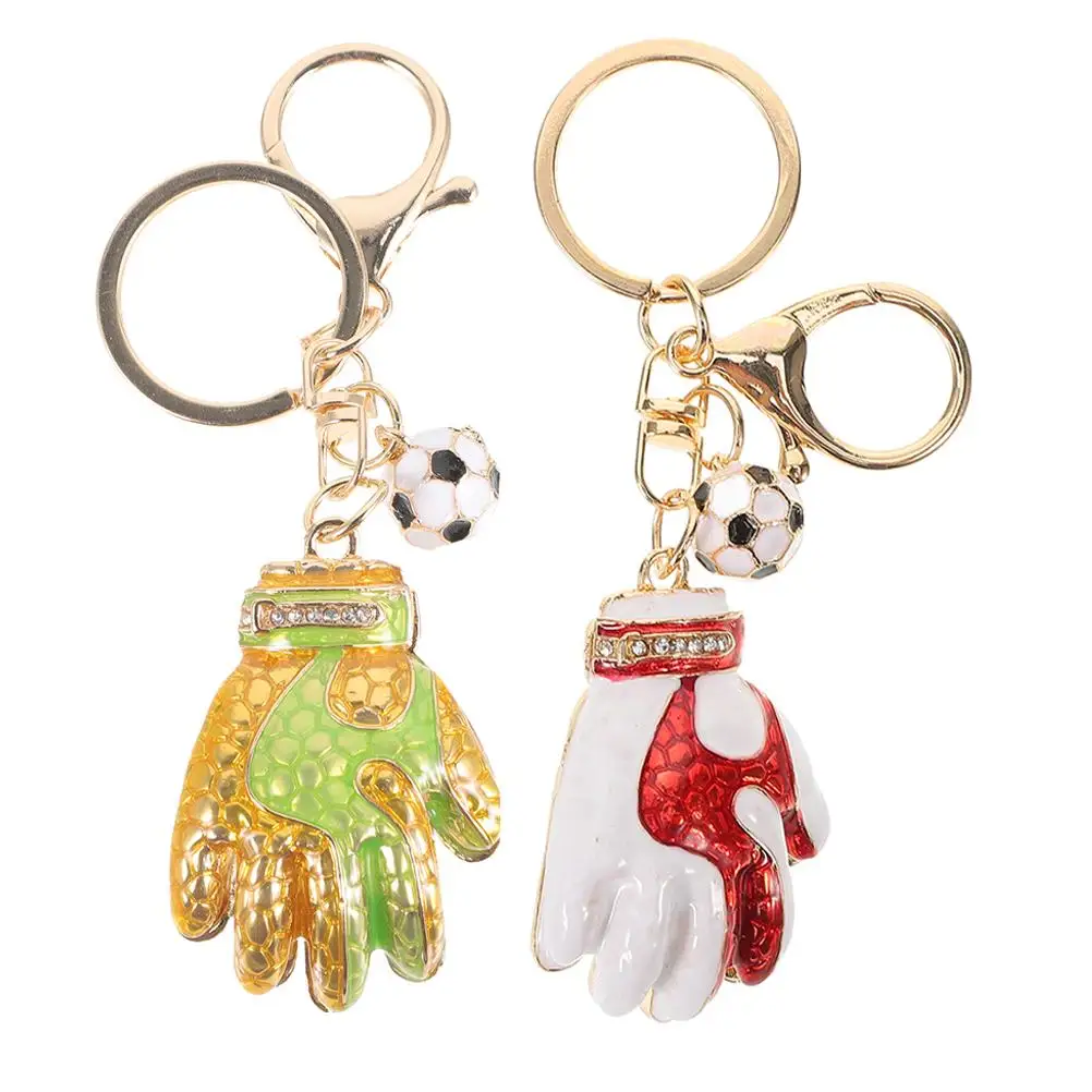 2 Pcs Small Gift Glove Keychain Gloves Football Goalkeeper Metal Pendant For Decoration Decorative Soccer