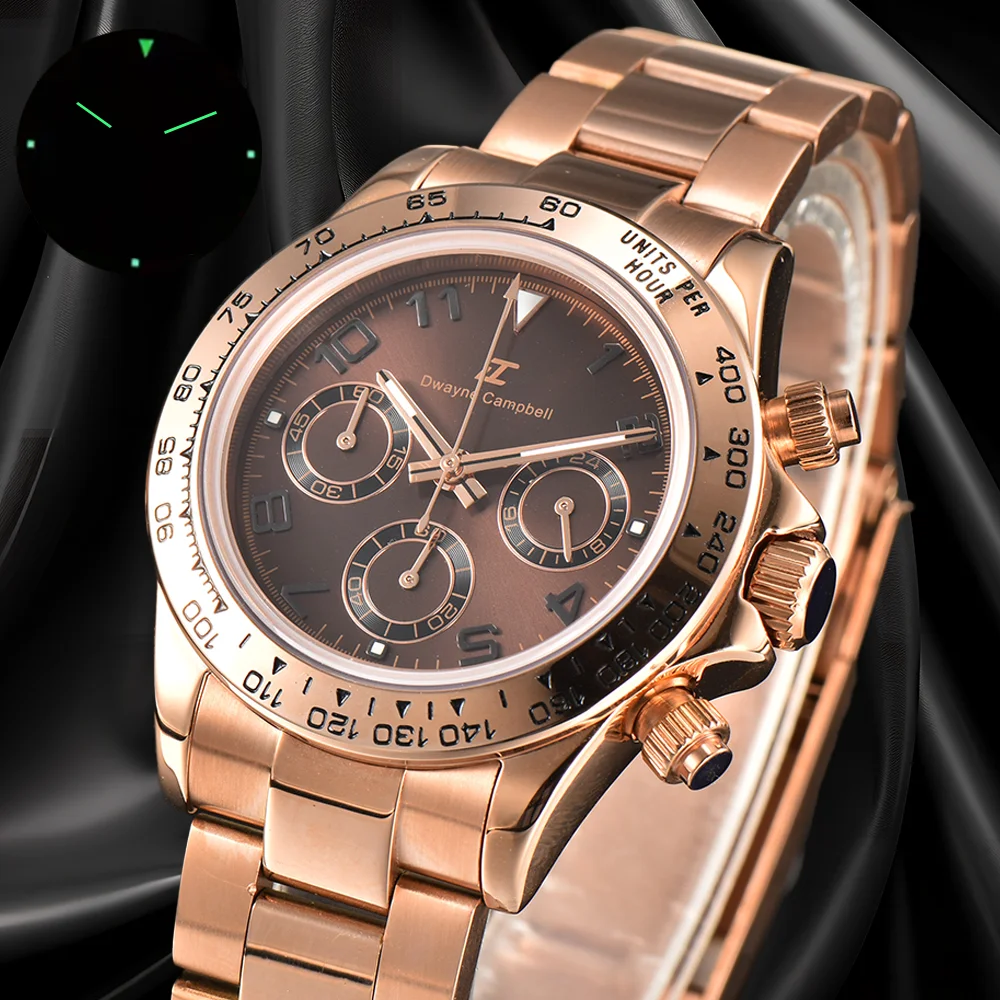 Reloj para hombre VK63 de 39,3 mm con logotipo de "DC", movimiento de cuarzo para buceo, acero inoxidable 316L, cristal de zafiro, bisel de cerámica resistente al agua