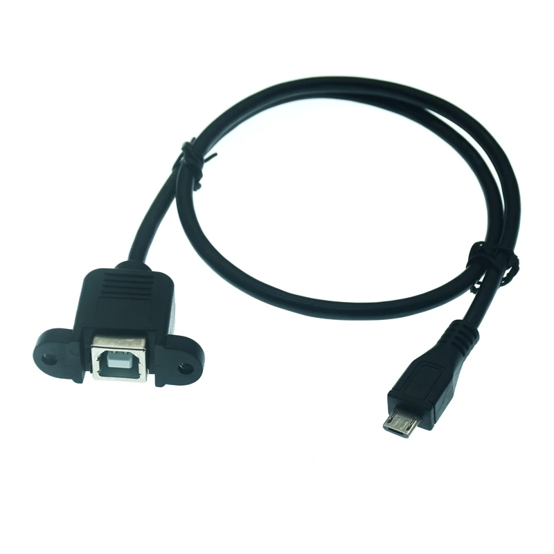90 Degree Left Angled Micro-USB 5pin Micro USB 2.0 Male to USB2.0 B Type Female Connector Cable With Panel Mount Hole cable 0.3m