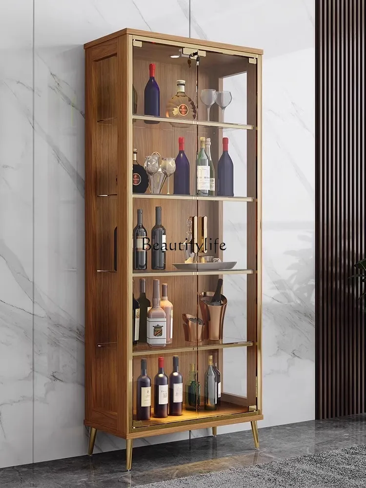 

Solid wood wine cabinet display living room against the wall wine cabinet light luxury high-end small Chinese household glass