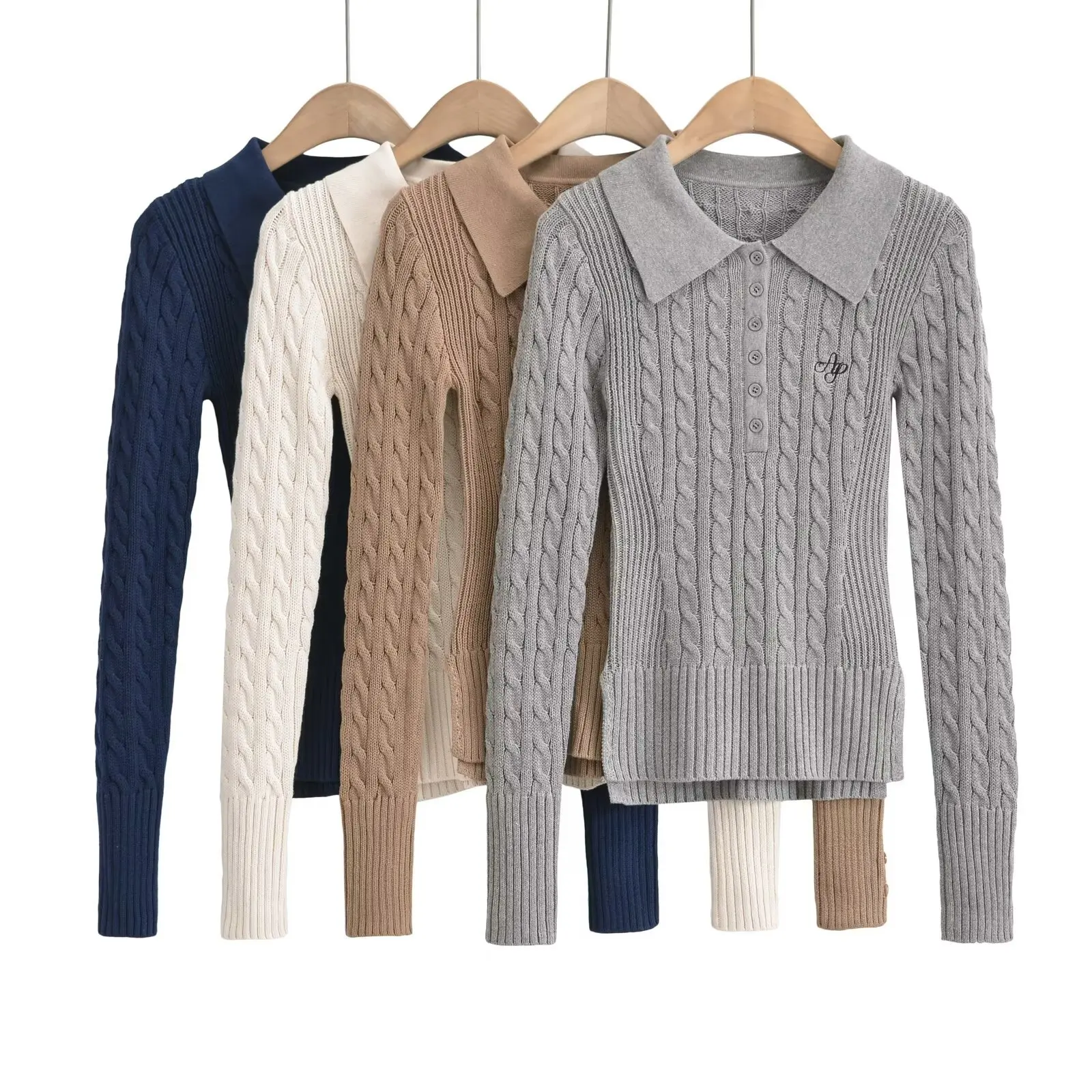 

Retro INS Blogger Sle Ne Long Sve Knitted Sweater Elastic Slim Fit Embroidery Women's Faion Autumn Top