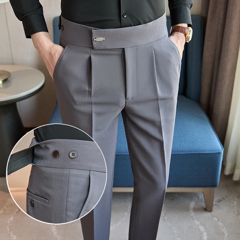 Men's Autumn New Waist Elastic Design Trousers, High Quality Fabric Suit Pants, Exquisite Gentleman Business Casual Pants