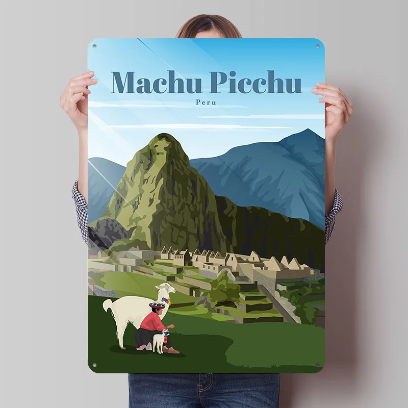 Travel to Machu Picchu Poster Customized Vintage Metal Signs Wall Art Retro Tin Plaque for Gaming Room Decoration Cozy Wand Deko