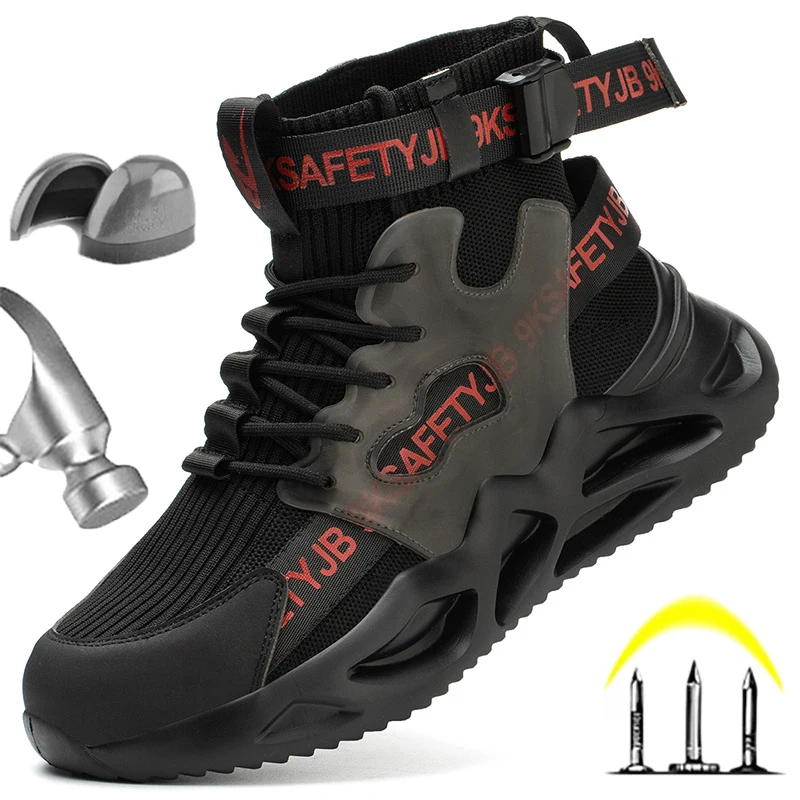 Fashion Men Work Boots Indestructible Safety Shoes With Steel Toe Shoes Puncture-Proof Work Sneakers Male Work Shoes