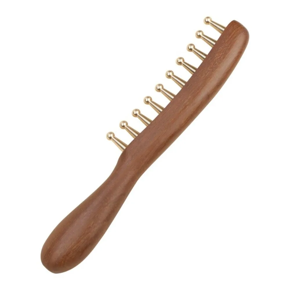Scalp Relax Tools Head Meridians Massage Comb Wooden Needling Guasha Meridians Comb Long Hair Copper Head Therapy Meridian Comb
