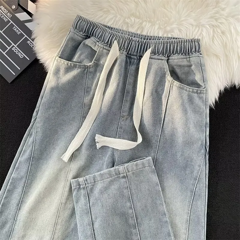 

Весенне-летние мужские свободные широкие джинсы, большой размер 250, желтые повседневные брюки прямого кроя Mud Dye для молодежи