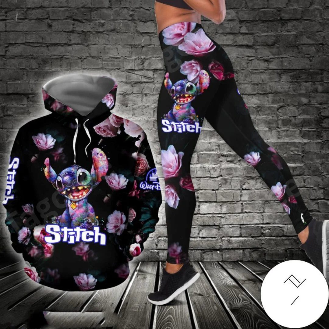 Disney-Calças e moletom feminino 3D com capuz e leggings, roupa esportiva, moda, novo