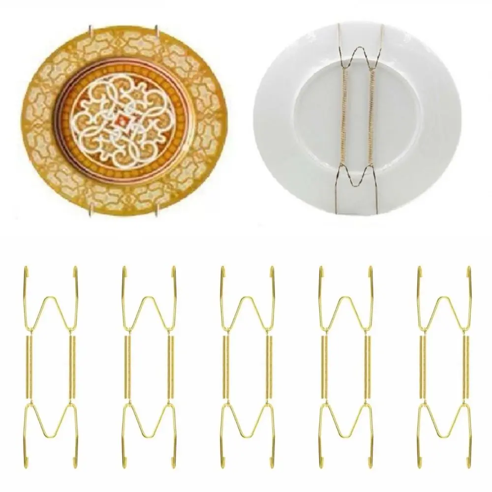 

10pcs 6/8/10/12 Inch Spring Hanging Plate Hook Decorative Metal W-type Invisible Disc Hook Golden Durable Dish Display Holder