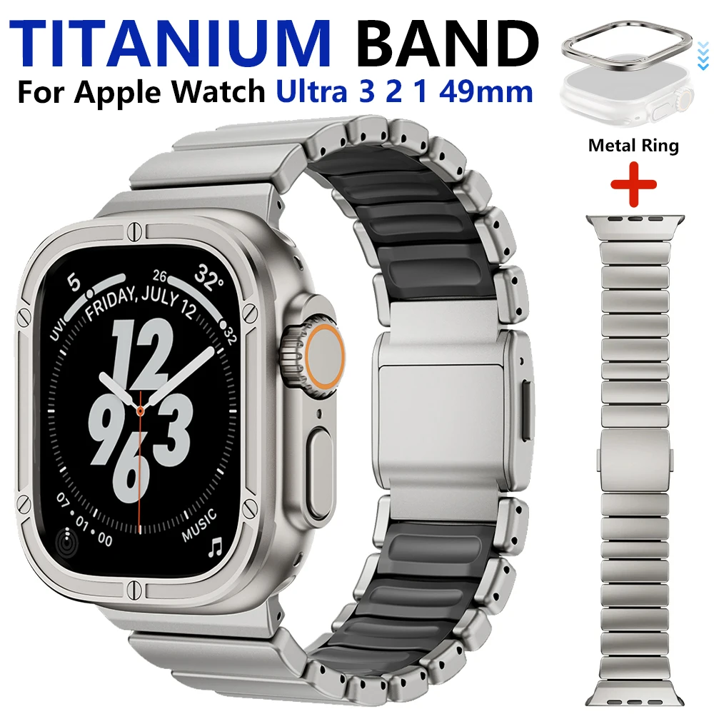 

Титановый ремешок для Apple Watch Ultra 3 2 1 49 мм, роскошный титановый металлический ремешок + металлическое кольцо для Iwatch Ultra 3 2 1 49 мм