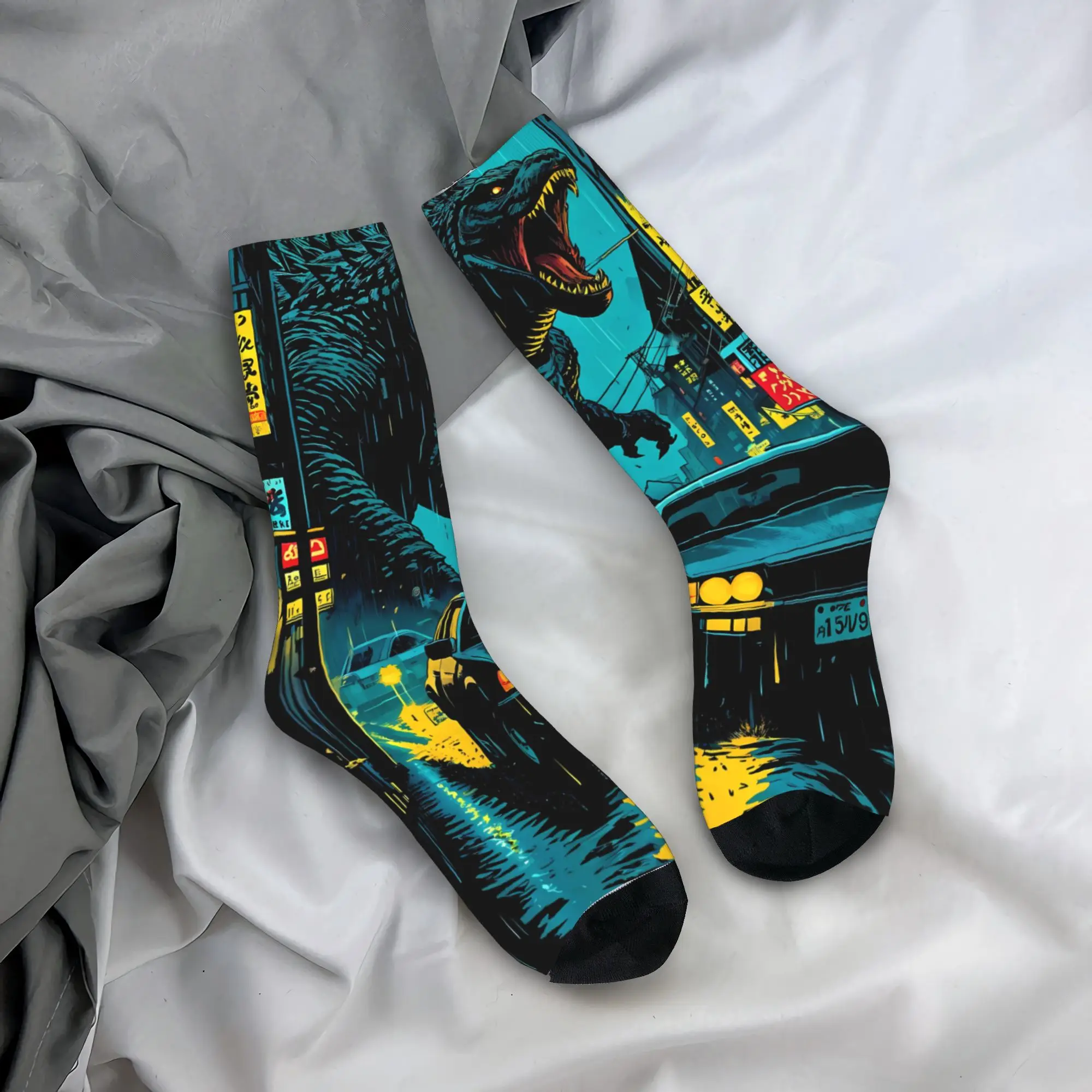 Men's Socks Godzillaed Anime Manga 3D Printing Stockings Non Slip High Quality Socks Autumn Gothic Design Running Socks