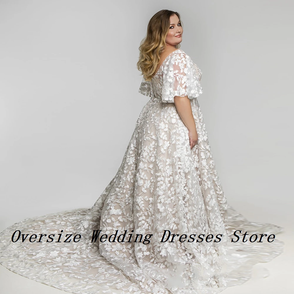 Elegant Scoop Wedding Dresses with Lace Half Sleeve Bridal Gowns for Women 2024 Summer New Sweep Train Vestidos De Novia 2025