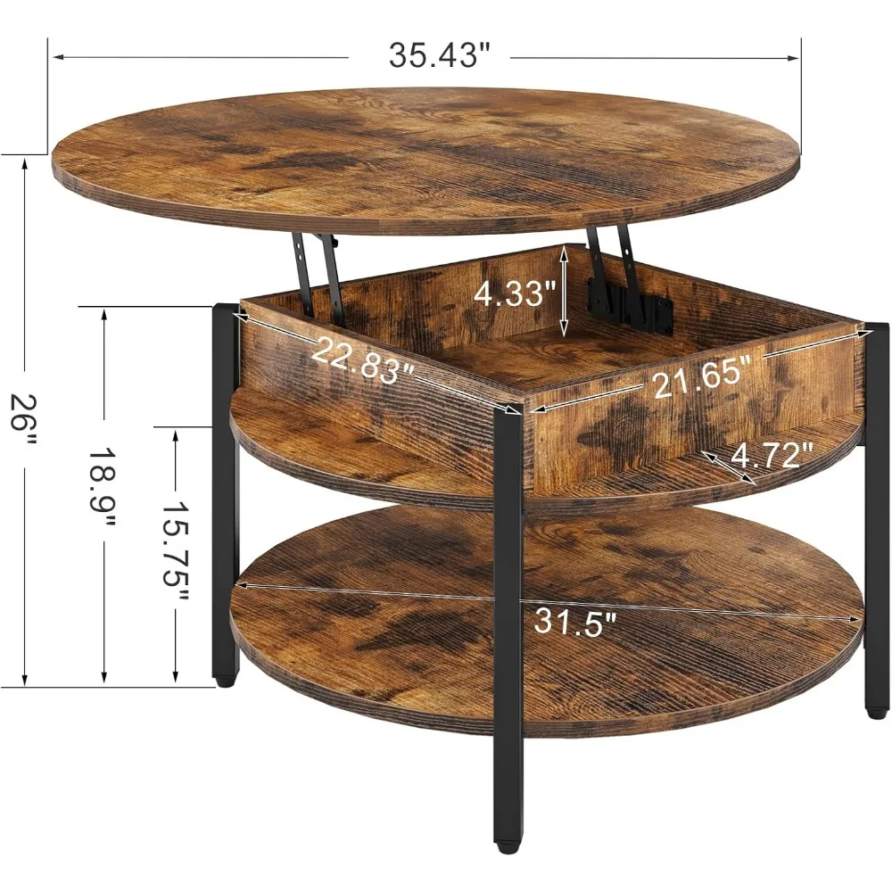 Salontafel Met Ronde Lift Voor Woonkamer, Ronde Salontafel Met Opslag En Verborgen Compartiment, Ronde Eettafel