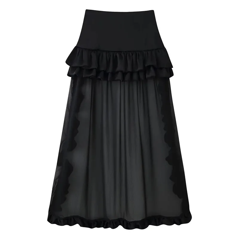 Maxdutti Vacation Style High Waisted Multi-layer Ruffled Edge Decoration Long Trailing Skirt For Women Clothing Faldas Skirts