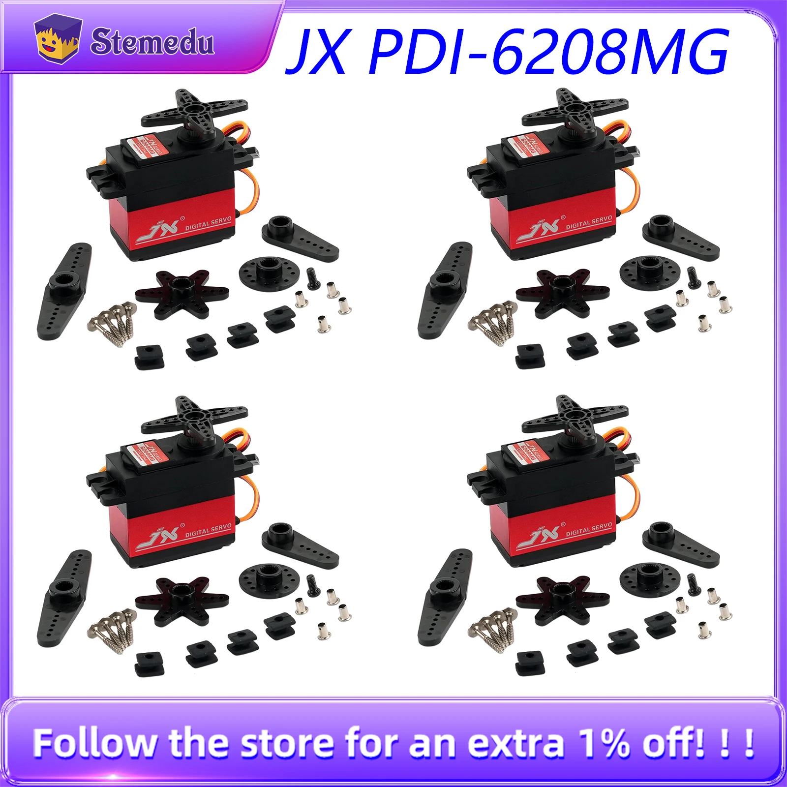 

4PCS JX Servo PDI-6208MG 8kg 120 Degree High Speed Metal Gear Digital Servos Motor for RC Cars Model Drift Buggy Crawler Vehicle