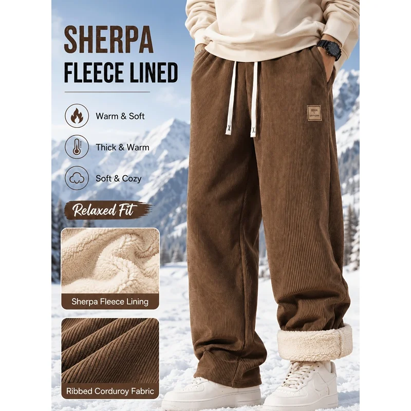 Autumn And Winter Men's Thickened Corduroy Casual Pants Padded Sweatpants Male Thermal Man Fleece Lined Sports Trousers Clothing