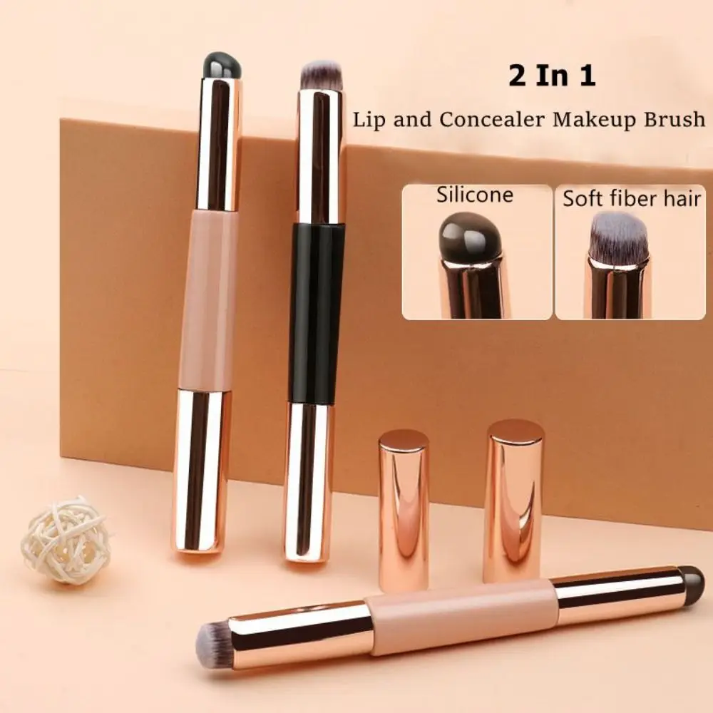 Dwugłowy silikonowy pędzelek do ust do szminek, przenośny pędzelek do makijażu do korektora, uniwersalny aplikator do szminek