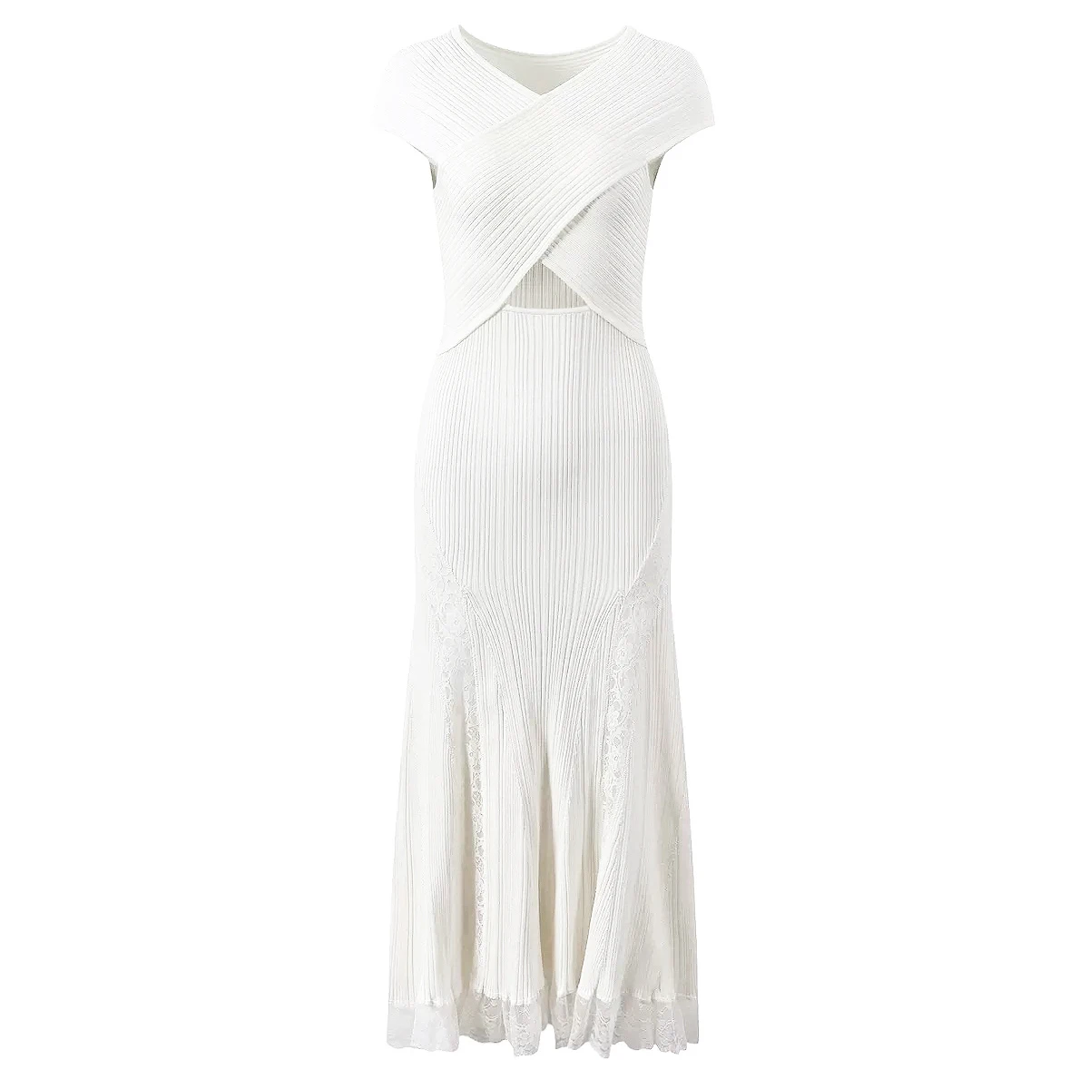 Vestido de Fiesta Elegante de Verano para Mujer, Modelo 26129, de Alta Calidad, con Encaje, Cuello Cruzado, Sin Mangas, Corte Ajustado, Ideal para el Día a Día y Eventos