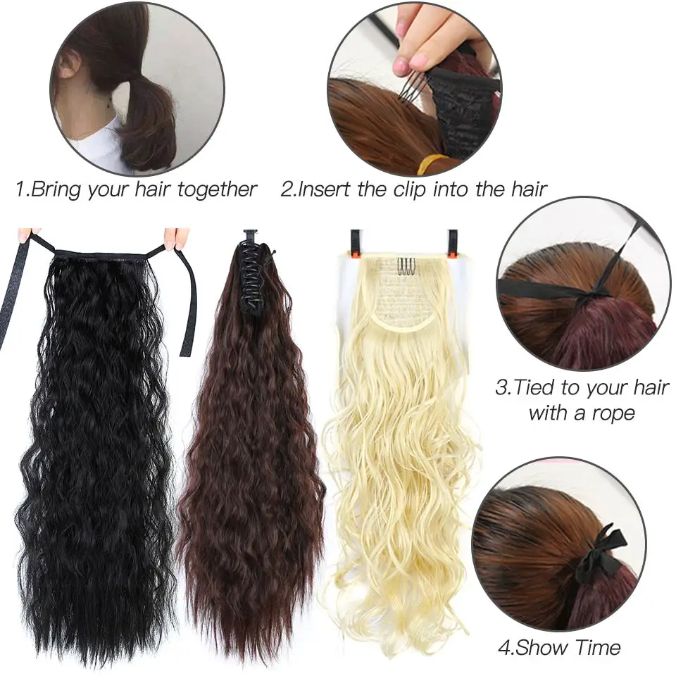 Extensiones de cola de caballo de cabello falso para mujeres africanas, Clips de cabello sintético, extensiones de cola de caballo con Clip de moño