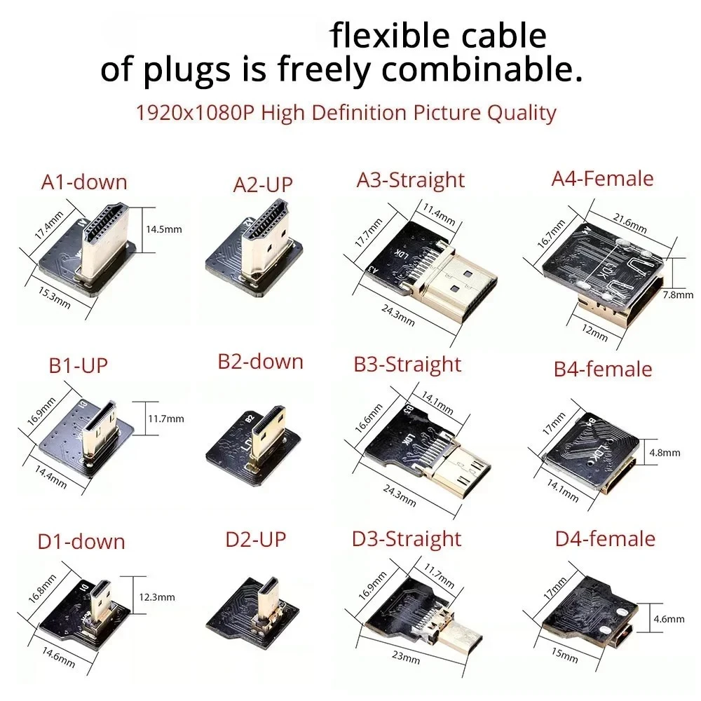 HD-compatible FPV-HDTV FFC-HDTV Ribbon Cable 90 Degree Mini/Micro-HD To Standard-HD Flexible Wire FPV Aerial 5cm 10cm 20cm 50cm