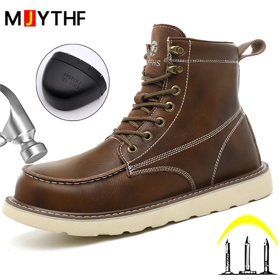 High-Quality Work Boots Safety Shoes Men Waterproof Leather Shoes Ankle Boots Steel Toe Shoes Puncture-Proof Protection Shoes
