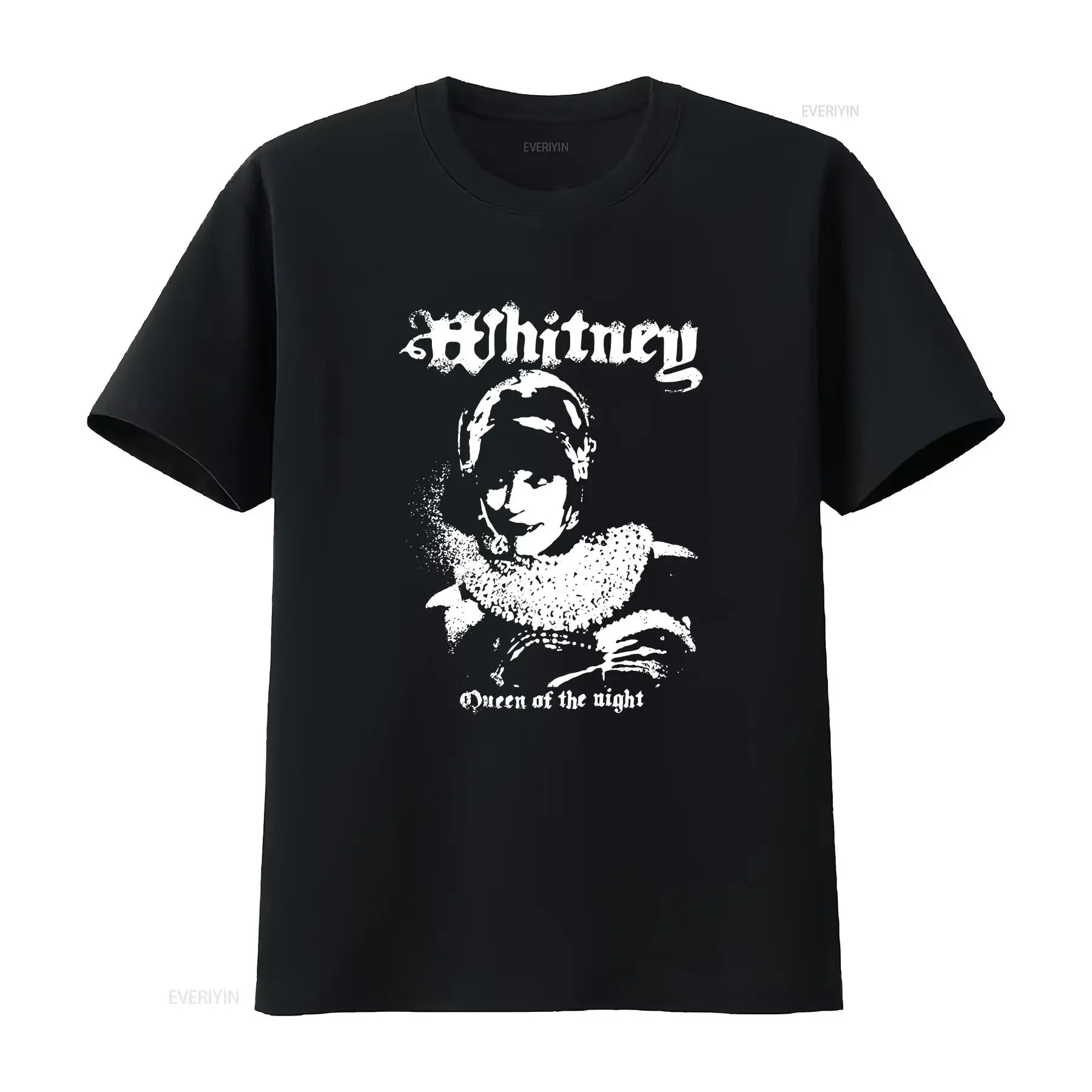 WHITNEY Queen of the night Metal T shirt vintage Washed Soft Top For Everyday Wear Casual Stretched Versatile Slightly Unisex