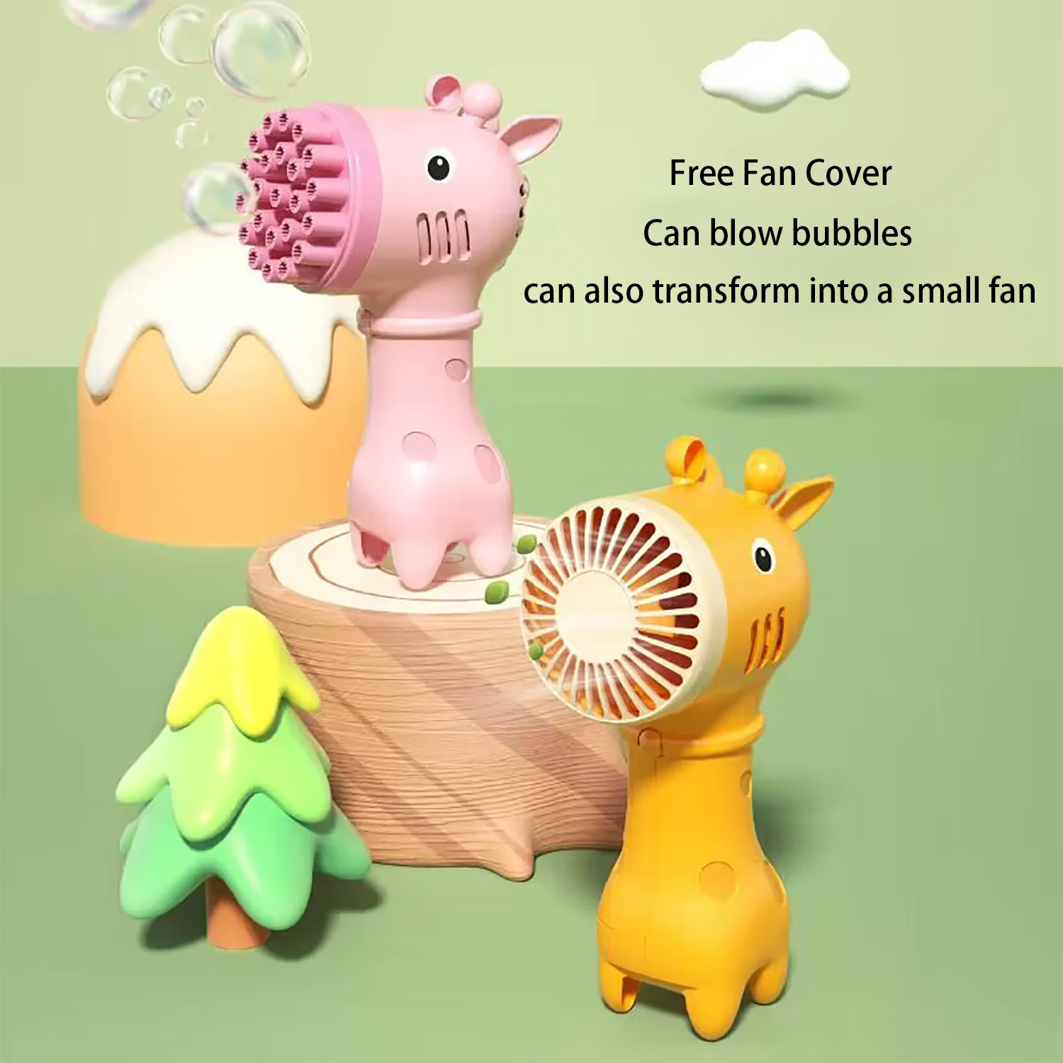 Children's electric bubble machine toy 23 hole giraffe fan bubble 2-in-1 self-contained battery