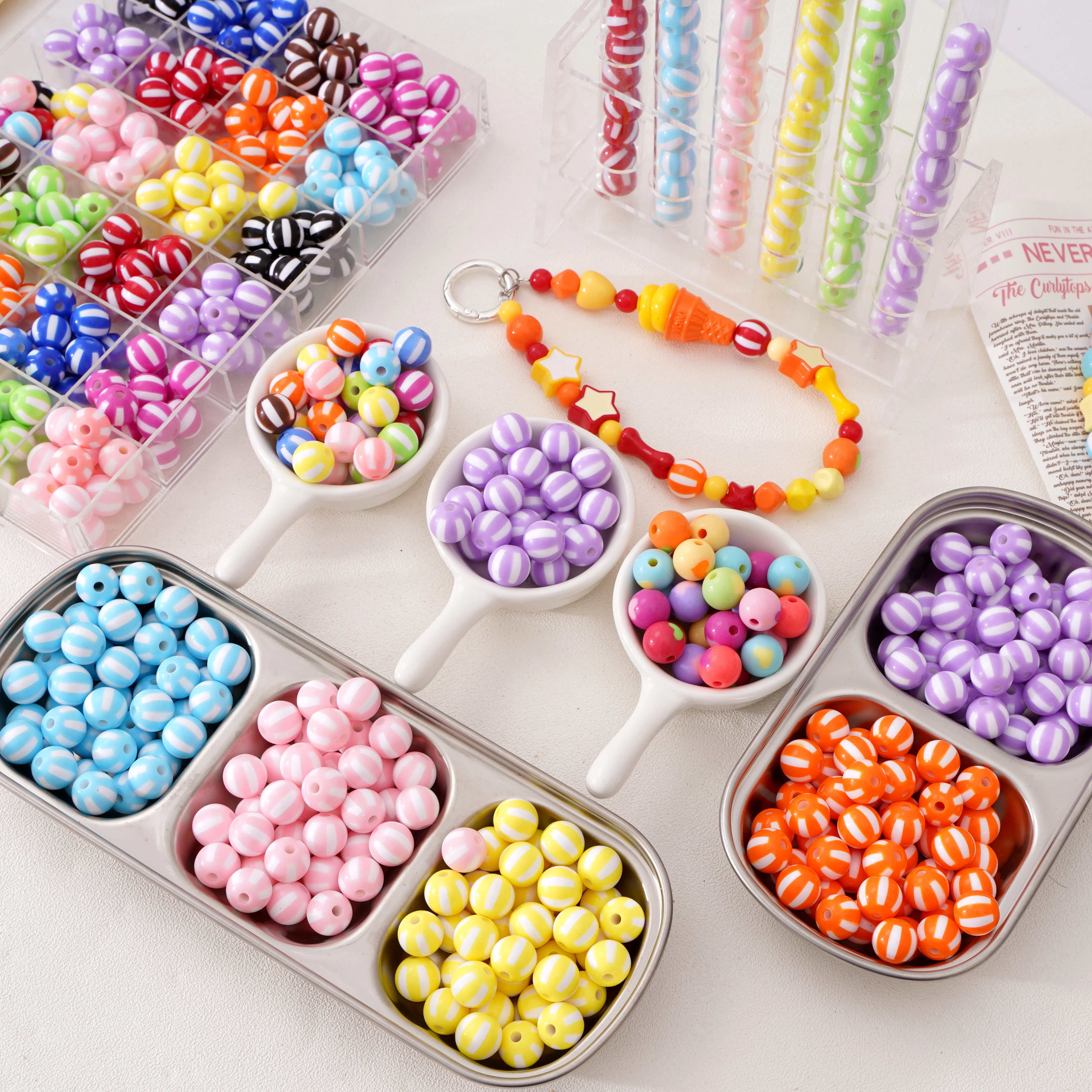 

12mm 10/20Pcs Acrylic Watermelon/Heart Beads Round Loose Beads For DIY Handmade Necklace Key Chain Jewelry Making Accessories