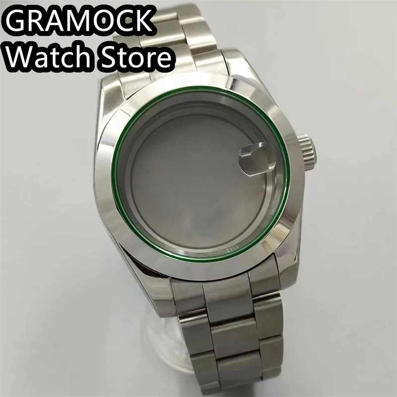 GRAMOCK 36mm/40mm Polished Case Green Edge sapphire glass fit NH35 NH36 ETA2824 2836 Miyota8205 8215 Mingzhu DG2813 3804 PT5000