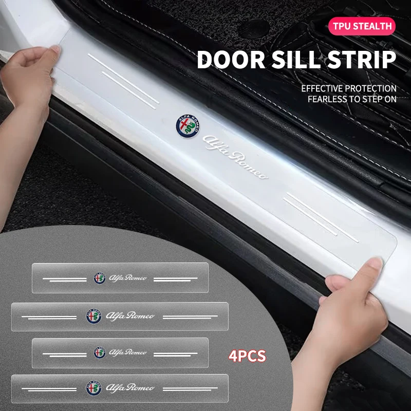 4pcs Car Door Sill Transparent Protector Stickers For Alfa Romeo Giulia Stelvio Giulietta 156 159 147 Mito Tonale Brera GT