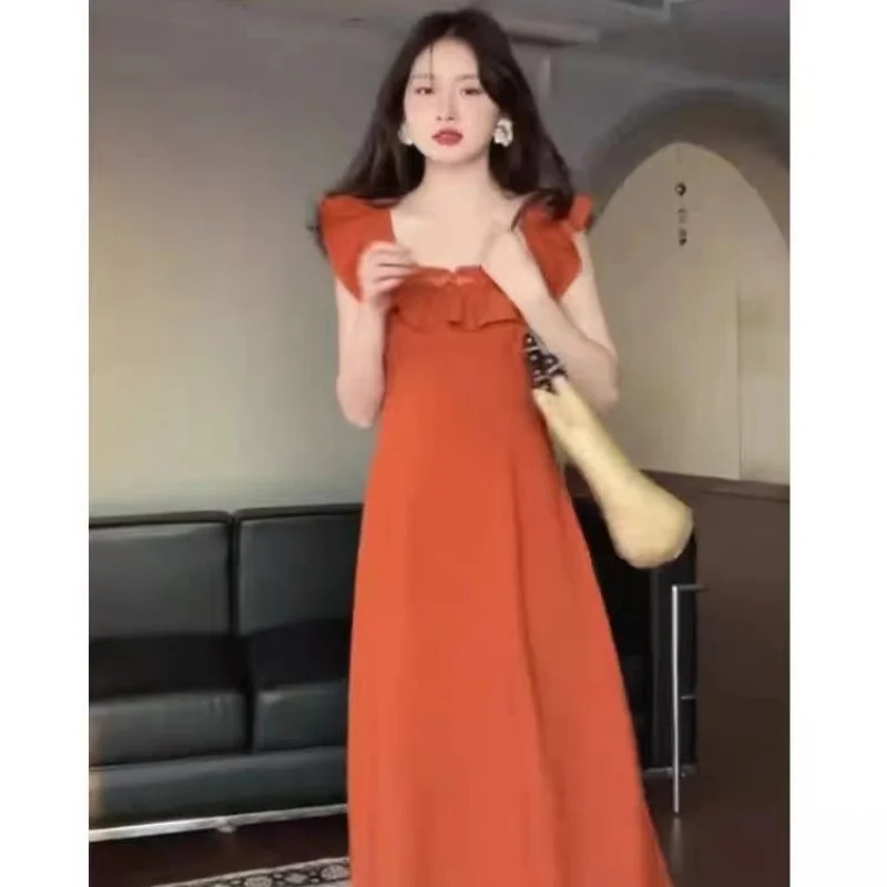 Vestidos sem mangas das mulheres para a mulher festa de casamento primavera chiffon flounce plissado em camadas barco-pescoço princesa mori menina fairycore