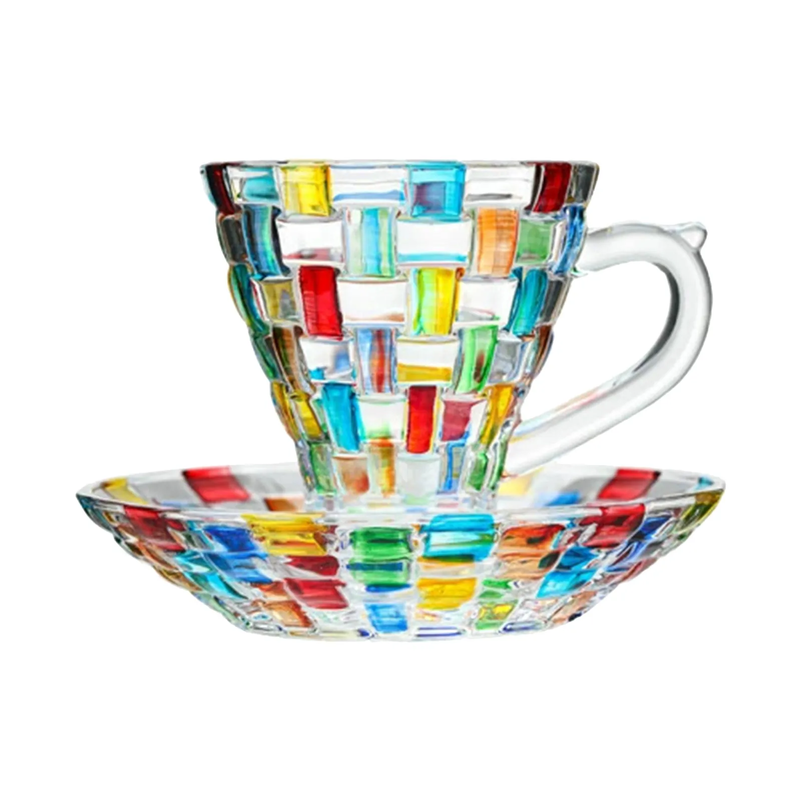 Hand Painted 115ml Coffee Mug, Artistic Colored Glass Vintage Juice Tea Mug, European Style Stained Glass Cup