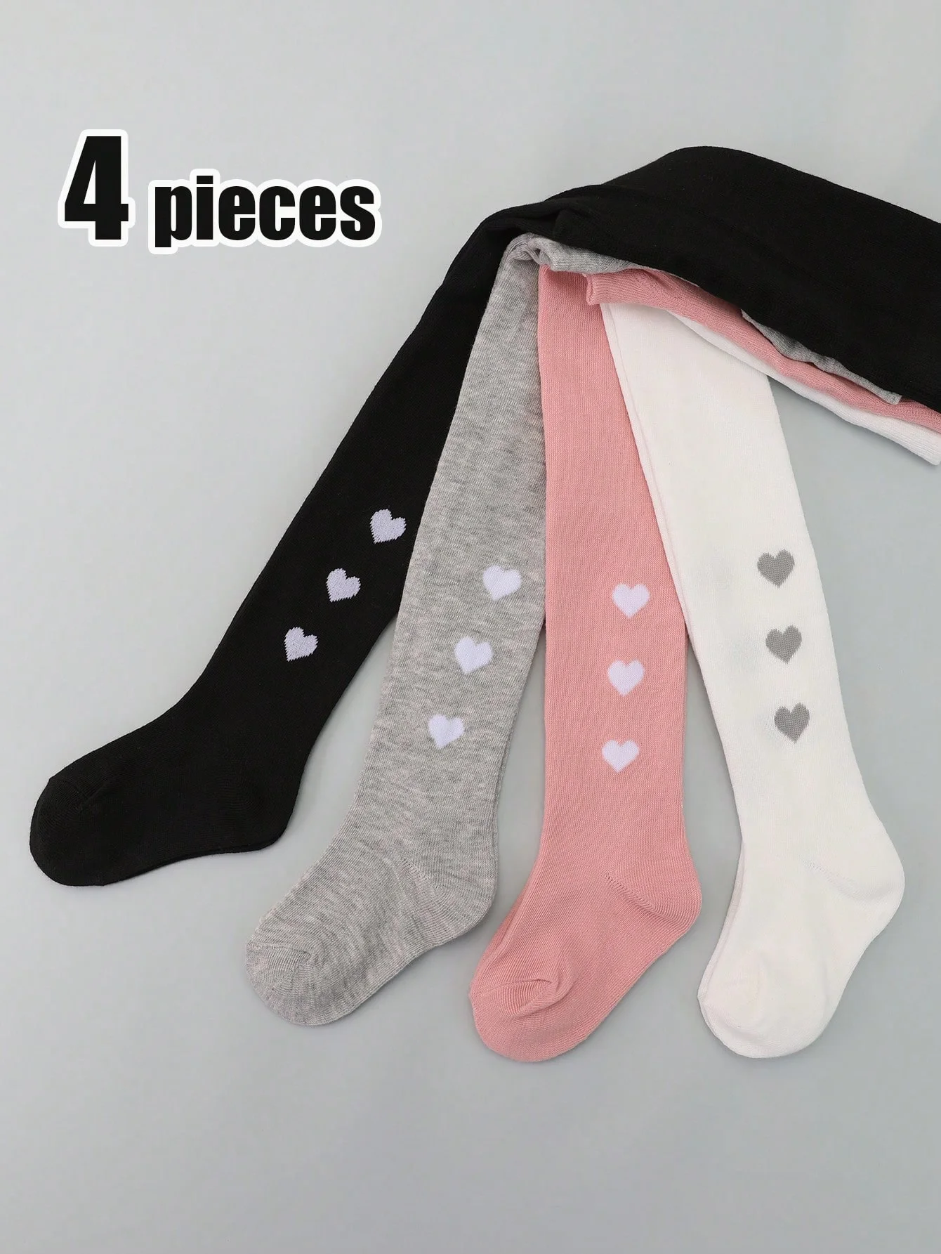 4 Piece Set of Children's Cute Heart-Shaped Patterned Tights Pantyhoses for Girls School Wear, Casual Outfits and Daily Clothing