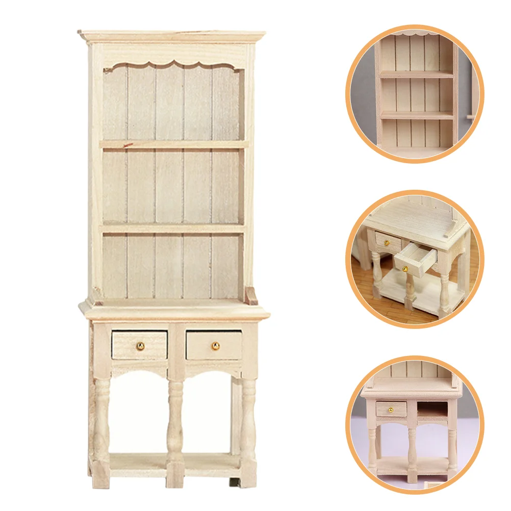 House Storage Cabinet Mini Furniture Model Cupboard Miniature Tiny Decor Birch
