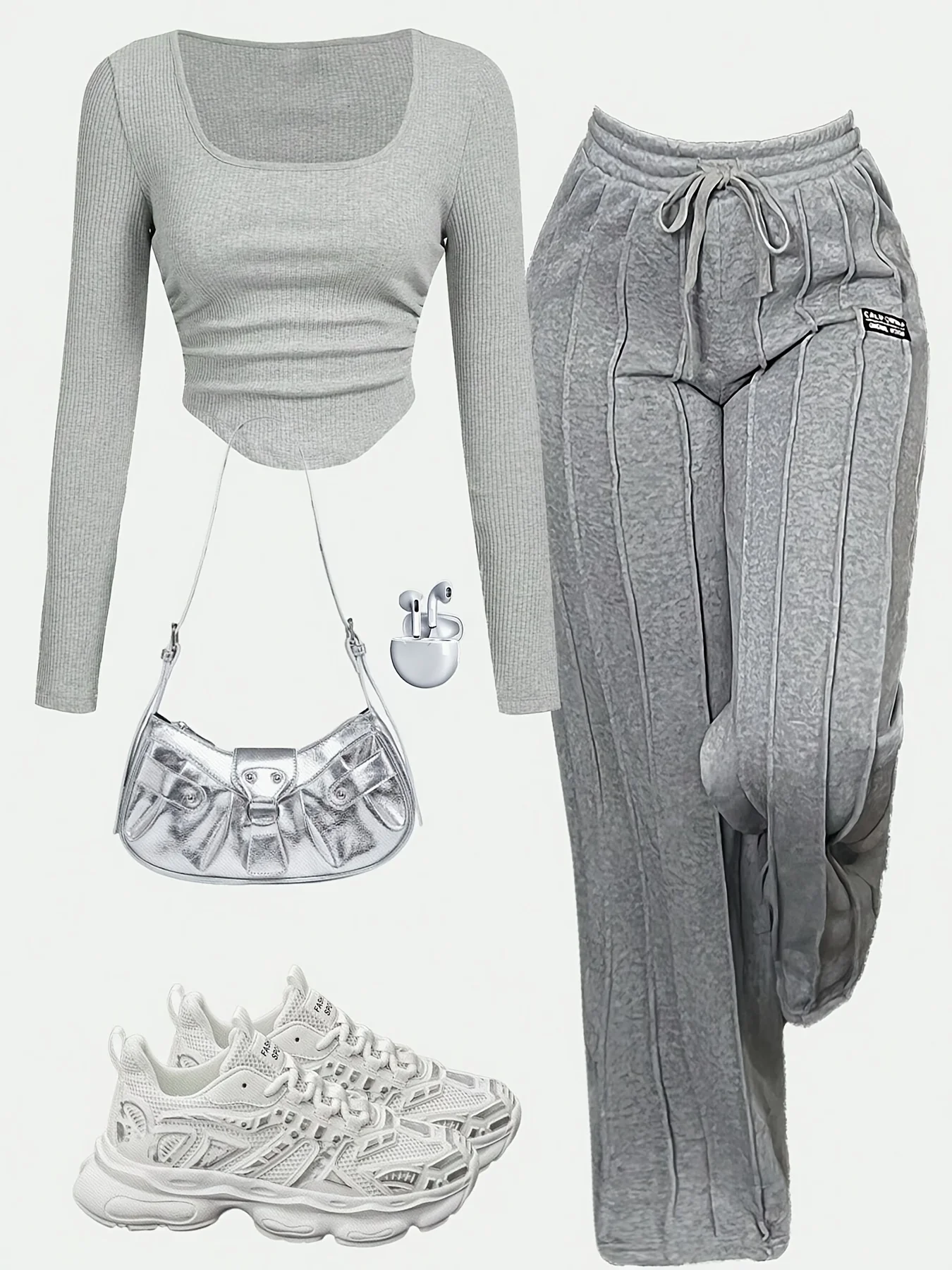 Girls' Autumn Casual Outfit Set: Gray Long-Sleeve T-Shirt + Straight-Leg Sweatpants Two-Piece Set for 12-16 Year Old Girls, Suitable for Home, Leisure, and Outings
