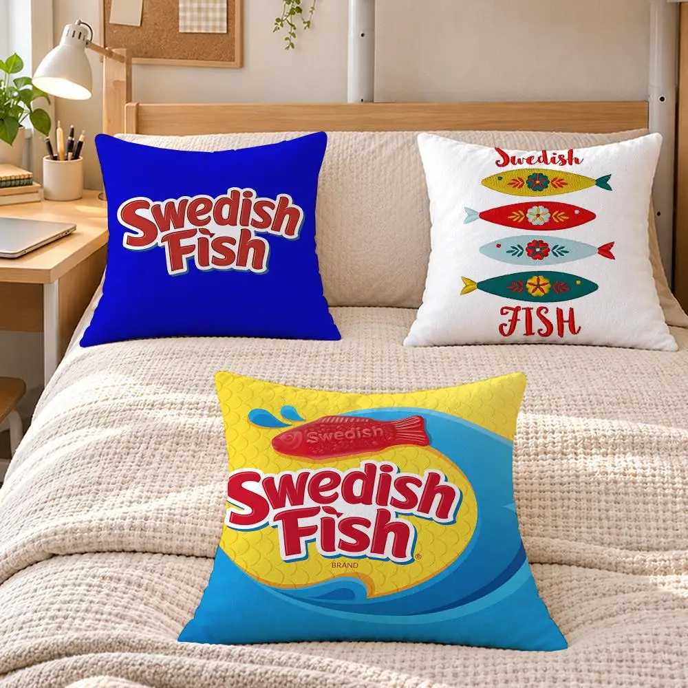 Food Candy S-Swedish Fish Cushion Cover Soft Short Plush Sofa Bedroom Den Car Dorm Decor Gifts