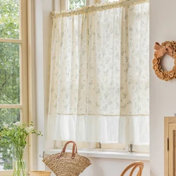 French Chiffon Ruffled Curtains Rod-piercing Floral Lace Curtain Kitchen Cafe Living Room Bay Window Cabinet Curtain