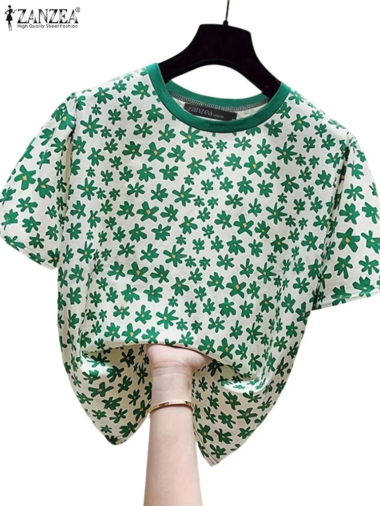2025 ฤดูร้อนพิมพ์ดอกไม้เสื้อ ZANZEA ผู้หญิงลําลองแขนสั้น Holiday Tops เสื้อแฟชั่น O คอ Baggy ทํางาน Blusas Oversize