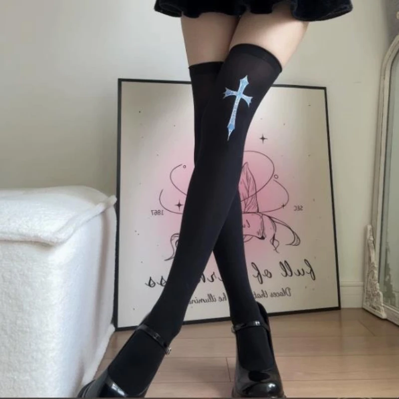 Damenstrümpfe Japanische Harajuku Cosplay Y2k Süß Cool Dark Gothic Y2K Lolita Schwarze Atmungsaktive Netzsocken für Mädchen 1-4 Stück