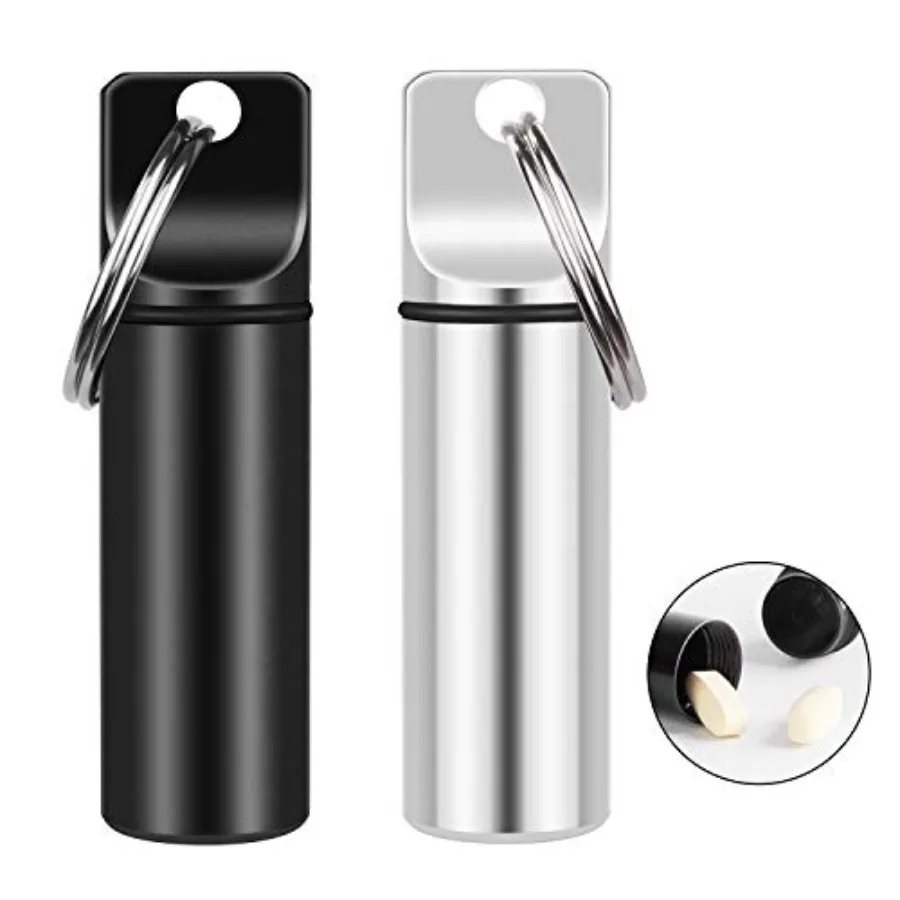 

2 Pack Small Pocket Pill Box Keychain Portable Mini Aluminium Alloy Pill Organizer Case Container for Purse Waterproof Metal Pi