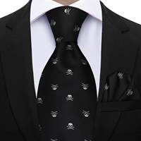 Men's Luxury 2pcs Tie Set Skull Print Wedding Blue Red Purple Necktie Handky Gift For Men Fashion Designer Business Party Tie