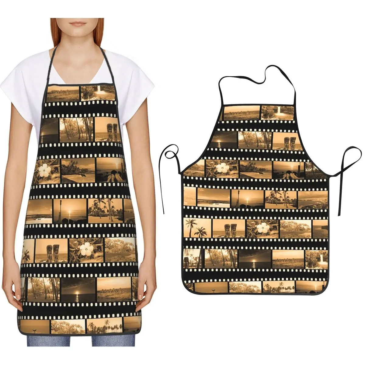

Пленочный коллаж Гавайев в оранжевом фартуке для шеф-повара, кулинарии, кухни, стопор, водонепроницаемый нагрудник, кухонный фартук для уборки для женщин и мужчин